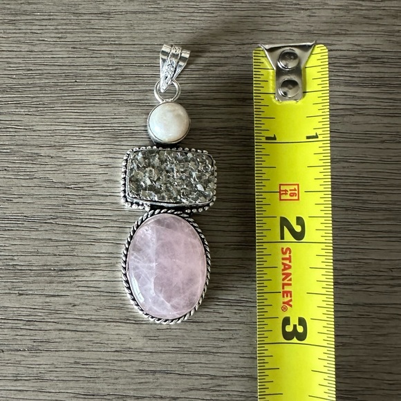 🆑 0833 Rose Quartz Pearl Pendant Handmade Silver Gemstone Statement Jewelry - Picture 5 of 8